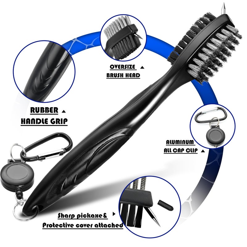 Mile High Life Golf Club Brush, Club Groove Cleaner with 2 Ft Retractable Extension Cord and Aluminum Carabiner, Golf Bag Accessories for Men and Women, Black - Image 4